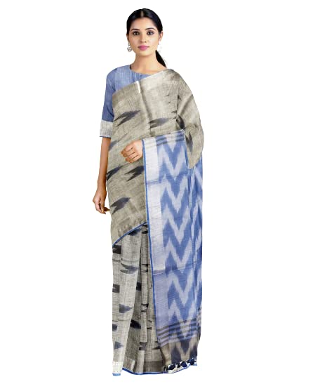 Silk Zone Bhagalpur Handloom Women's Bhagalpuri Pure Cotton Ikkat Handmade Design Saree With Blouse Color Slight Pallu Simple & Sober Free Size 5.5 Meter 80 Cm Blouse-image-4