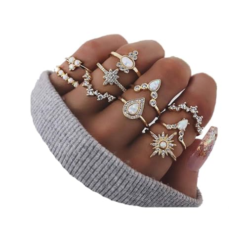 CSIYANJRY99 Cute Rings for Women Teens Gifts Trendy Stuff Stackable Knuckle Rings Set Fashion Things Christmas Gifts Stocking Stuffers Boho Vintage Crystal Aesthetic Jewelry