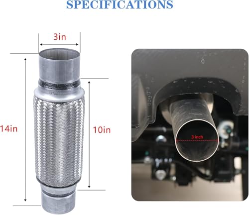 Image of Exhaust Flex Pipe 3 inchx10 inch Heavy Duty Stainless Steel 14 inch OL | RK7552, RP Remarkable Power