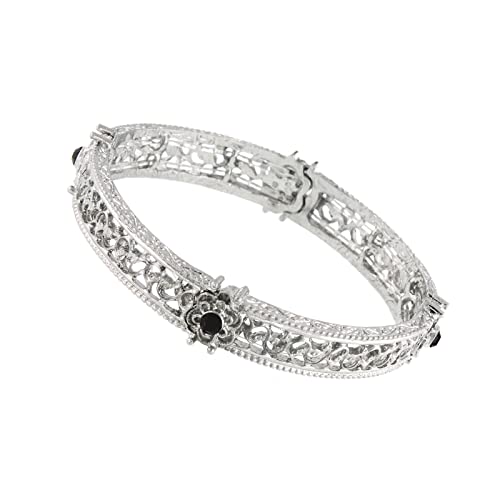 1928 Jewelry Majestic Filigree Crystal Flower Stretch Bracelet