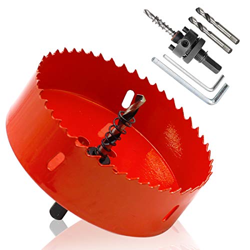 Hordion 115mm 4.5 inch Hole Saw with Drill Bits & Arbor, Heavy Duty Bi-Metal Hole Cutter for Cornhole Boards Wood Plastic Drywall
