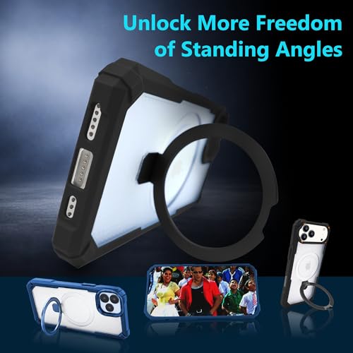Image of AIBEX Transparent Back Cover Compatible for iPhone 17 Pro| Mag-Saf Magnetic Ring Kickstand | Shockproof Dual Layer Military Grade Drop Protection Armor Case| Wireless Charging Support - Black