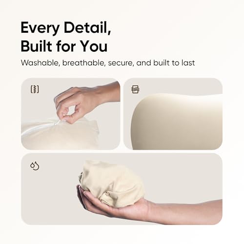 Image of Frido Mini Car Neck Pillow | Compact Ergonomic Memory Foam | Relieves Neck & Shoulder Strain | Ultrasoft Neck Rest Pillow for Comfortable Rides | Breathable Microfiber | Washable Velvet Cover | Beige