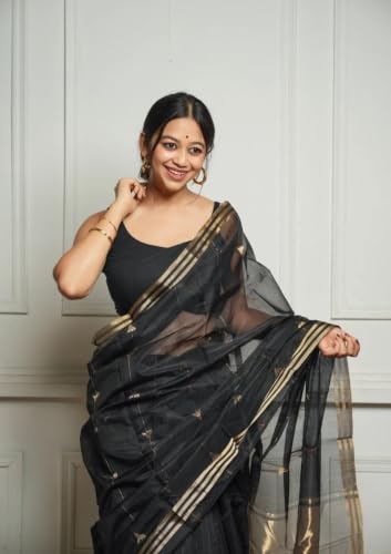 Image of Flosive inchWomen's Premium Pure Cotton Silk Saree with Golden Zari Border and Butti Work | Traditional Handloom Style Saree for Festive & Office Wear