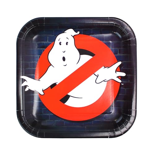 Ghostbusters Paper Party Dinner Plates (set of 8) 9-Inch Square- No-Ghost Logo - Perfect for Kids' Birthday Parties Halloween Events, and Movie Viewing Plates