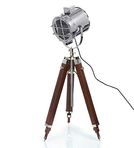 Malla Inc., luz de búsqueda de estudio náutico con trípode de madera | Foco industrial | Lámpara de pie
