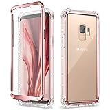 Dexnor Compatible with Samsung Galaxy S9 Case with Screen Protector Electroplated Frame Clear Back Cover Rugged 360 Full Body Protective Shockproof Heavy Duty Bumper for Women/Men -Metallic Pink