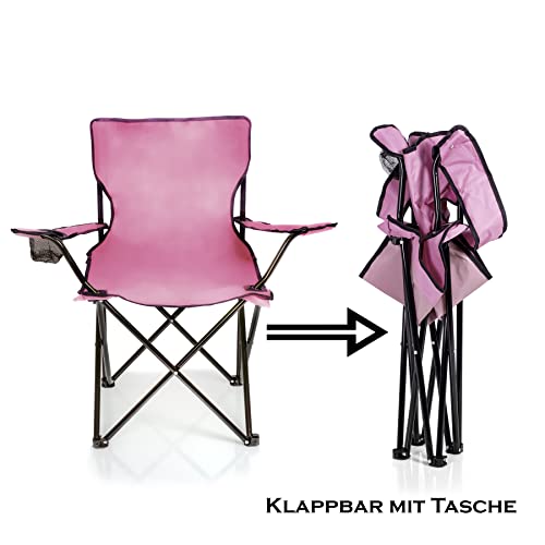 Image of BigDean 2 x Folding Chairs, Pink Camping Chair, Fishing Chair with Drink Holder and Carry Bag, Folding Fishing Chair, Folding Chair, Garden Chair, Relaxing Chair, Fishing Chair, Foldable