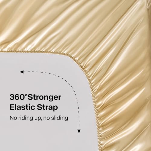 BEDELITE Satin Fitted Sheet and Pillowcase Set, Luxury Soft Similar to Silk Bottom Bedsheet with Elastic Corner Straps, Deep Pocket up to 15 Inch, 1 Fitted Sheet and 1 Pillowcase(Twin, Champagne)