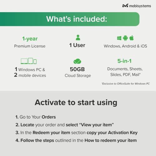 Image of OfficeSuite Personal | 5 in 1 Office Pack | Documents, Sheets, Slides, PDF, Mail & Calendar | 1 Year License | 1 Windows PC & 2 Mobile Devices [Online Code]