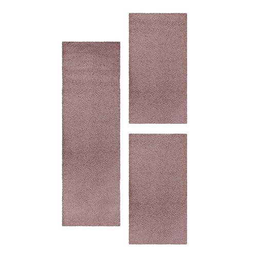 HomebyHome Bettumrandung Schlafzimmer 3 teilig Teppich Rosa - Waschbarer...