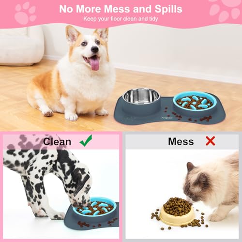 image for Anipaw Slow Feeder Dog Bowls 3 in 1 Stainless Steel Dog Food and Water
