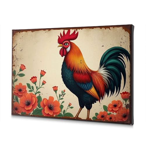 Tableau décoratif coq coloré sur toile haut de gamme pour salle de bain 40 x 60 cm