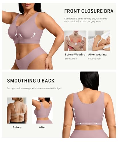 Image of FeelinGirl Mastectomy Bras for Women Compression Post Op Surgery Bra Front Closure Surgical Recovery Everyday Bra