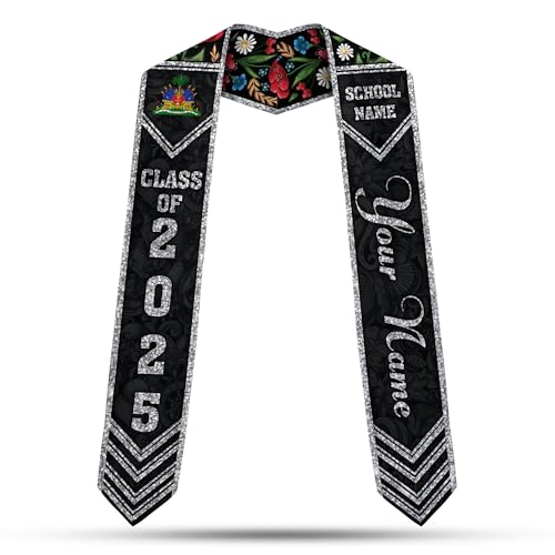 MonkeyVan Custom Haitian Graduation Sash 2025,Personalized Haiti Flag Graduation Stole,Haitians American Flag Graduation Sash S31