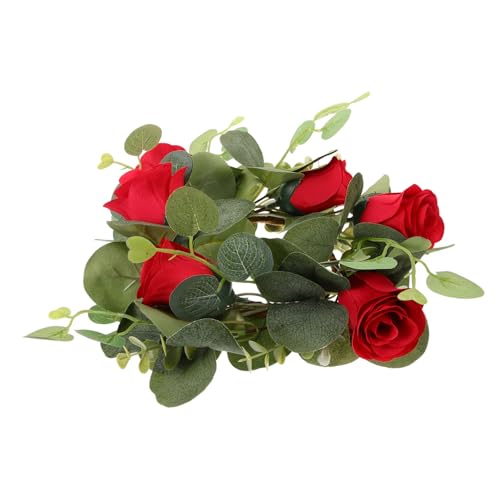 Amosfun guirnalda de velas artificiales decoraciones romanticas noche especial ramo de rosas artificiales decoración cumpleaños decoración de cumpleaños anillo de vela de boda el plastico