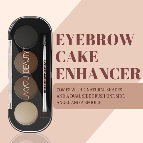 Image of Lakyou Beauty 4 in 1 Eyebrow Palette for Women & Girls | Eyebrow Powder Cake with Dual-Sided Angled Brush & Spoolie | Natural Shades | Water Resistant | Long Lasting & Blendable Brow Makeup | 4g