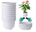 DeElf 10 Sets Plastic Flower Pots 6 inch Planters with Drainage and Saucers for Modern Indoor Plants, Orchid, Herbs, Succulents, Cactus, and Seeding Nursery, White Color, Bulk