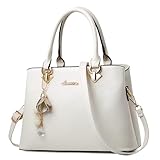 DEEVORCA Bolso Mujer Elegante – Bolso de Hombro y Bandolera en Piel PU con Colgante Chic, Multi Bolsillos & Gran Capacidad – Ideal para Trabajo, Viajes, Fiestas, Compras & Regalo (Blanco Elegante,L)