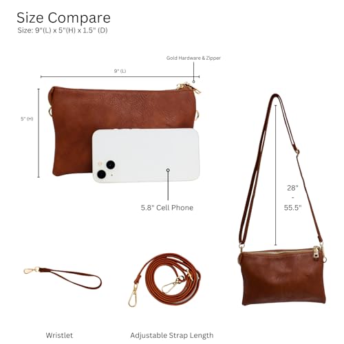 JEN & CO. Riley Small Crossbody Bags for Women Vegan Leather Wristlet Clutch Wallet Purses Handbags with 2 Straps3