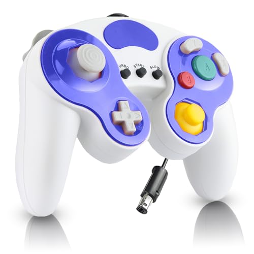 YSDZSW Upgraded Wired Controller for Wii/GameCube TURBO Game Controller Compatible with GC/Wii Games (White-Blue)