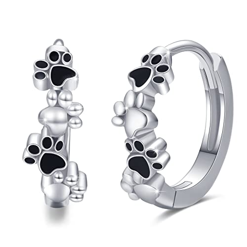 Dog Earrings for Women Small Hoops Earrings Sterling Silver Paw Print Huggie Hoop Earrings Puppy Hoops Cat Pet Paw Hoops Huggie Earrings Cartilage Earrings Cute Jewelry Gifts for Women Teen Girls