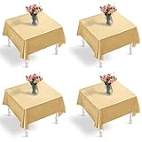 Entisn 4 Pack Gold Satin Tablecloth 54 x 54 Inches Table Cloth, Square Silky Tablecloth Smooth Table Cover Decoration for Wedding Party Holiday Dinner