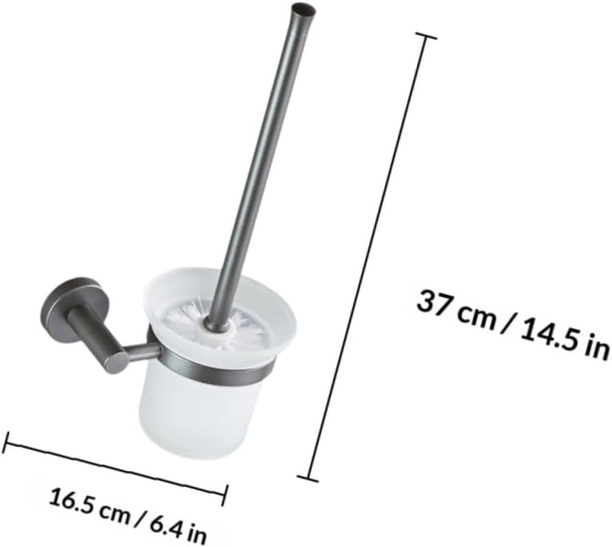 Wall-Mounted Toilet Brush Set with Frosted Glass Holder, Long Handle Bathroom Cleaning Brush in Deep Gray for Home Toilet Maintenance