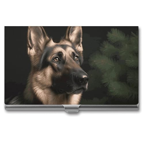 Business Card Holder German Shepherd Business Card Case Slim Business Card Organizer with Magnetic Shut Professional Metal Name Card Holder Carry-on Pocket Wallet for Men Women