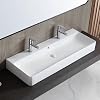 Eridanus Bathroom Sink Rectangle 43 x 16 Two Hole Vitreous Ceramic Vessel Sink Countertop Wall Mount Modern Porcelain Vanity Floating Sink Art Basin Trough with Overflow Glossy White