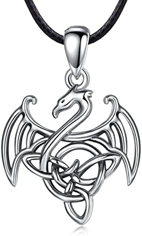 CELESTIA Dragon Necklace for Women Men 925 Sterling Silver Celtic Medieval Gothic Pendant with Chain Leather Cord Dark Fantasy Jewellery Gifts for Her Him