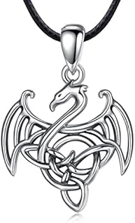 CELESTIA Dragon Necklace for Women Men 925 Sterling Silver Celtic Medieval Gothic Pendant with Chain Leather Cord Dark Fantasy Jewellery Gifts for Her Him