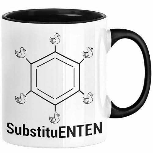 Trendation - Chemie Tasse SubstituENTEN Chemiker Witz Organische Chemie Ente Kaffeebecher Geschenkidee (Schwarz)