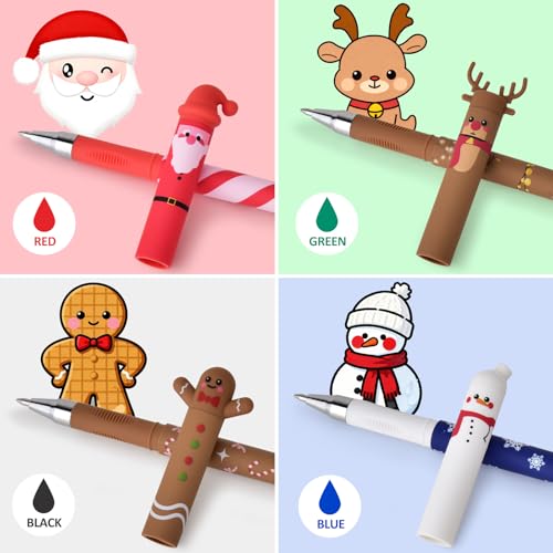 LVZONGXIN 4-er Radierbare Gelstifte Weihnachten 0,7 mm Spitze, [ Blau+Rot+Schwarz+Grün], Radierbarer Gelstifte Christmas, Löschbare Weihnachtsstift, Kugelschreiber