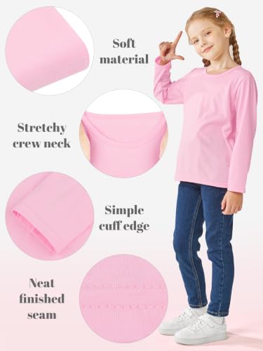 Image of Cooraby 5 Pack Girls Long Sleeve Tees Girls' Soft T-Shirts Kids Basic Crewneck T-Shirts Top for Teen Youth Girls, 2T-16Y