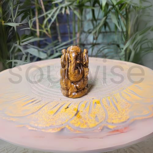 Image of Soulwise Tiger Eye Ganesha Statue 2 inch, Hand-Carved Spiritual Figurine car Dashboard, Home Decor.