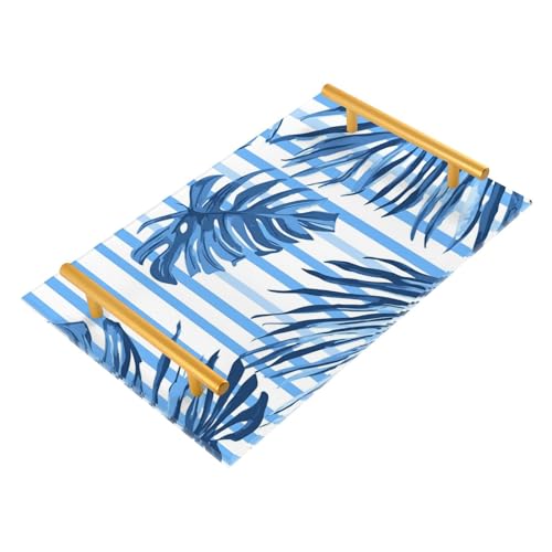 Bluw - Bandeja decorativa para sofá con asas de hojas de palmera blanca, bandeja decorativa grande para joyas, perfumes, fiestas, servir charolas para servir café