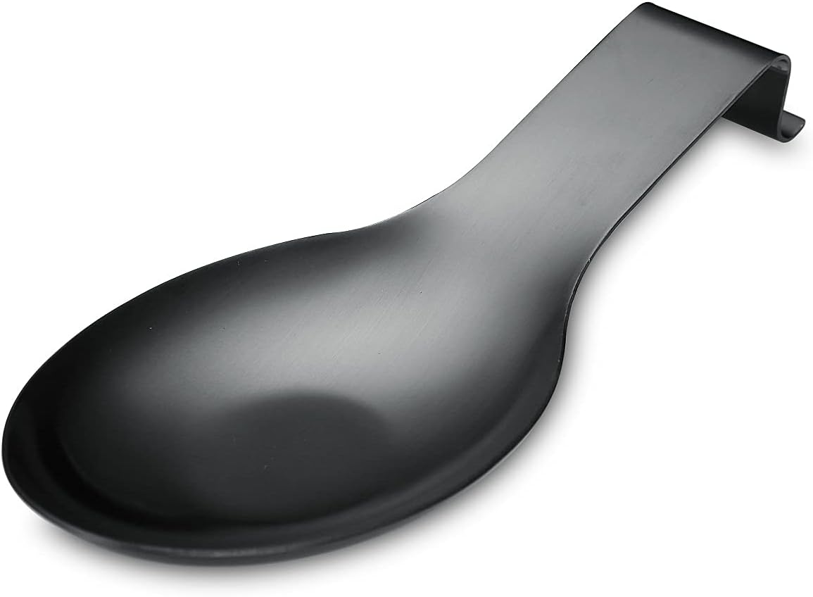 HOMQUEN Matte Black Spoon Rest, Stainless Steel Spoon Holder for Stove Top, kitchen utensils Holder for Ladles, Tongs, Spatula, Stove Spoon Holder, Pot Lid Holder, Dishwasher Safe (1PC-9.5 Inch)