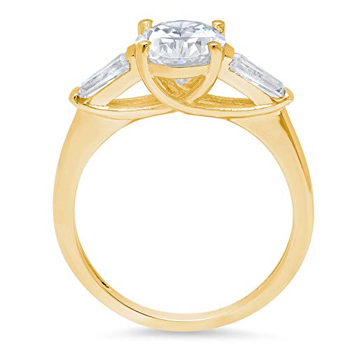 2.0 Ct Oval Baguette Cut 3 Stone Solitaire Accent Stunning Genuine Moissanite Ideal Vvs1 & Simulated Diamond Engagement Promise Statement Anniversary Bridal Wedding Ring Solid 14K Yellow Gold Size 4.5 #TOP4