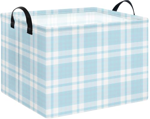 Image of NTAOHAMPER Rectangular Storage Basket with Handles, Laundry Hamper, Room Decor, Gift Basket, Book Box (Blue Plaid)