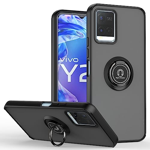 SEAHAI Case for Vivo Y21 / Vivo Y21s / Vivo Y33s, Ultra Thin Hard Translucent PC Matte Back Soft TPU Silicone Dual Layer Hybrid Shockproof Cover, with Ring Holder Kickstand, Black