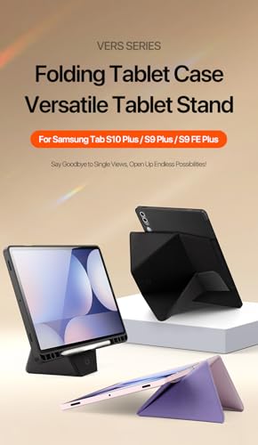 Image of INICIO Shockproof Folio Case Cover for Samsung Galaxy Tab S10 Plus / S9 FE+ / S9 Plus 12.4 inch, Multiple Angle Viewing Modes, 4.5cm Elevation Stand, S Pen Holder, Auto Wake /Sleep, PU+TPU, Black