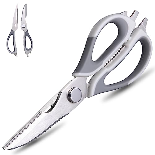Kitchen Scissors for Food Heavy Duty, All Purpose Kitchen Shears that Come Apart Dishwasher Safe, Sharp Stainless Steel Cooking Scissors for Meat, Poultry, Fish (Grey)