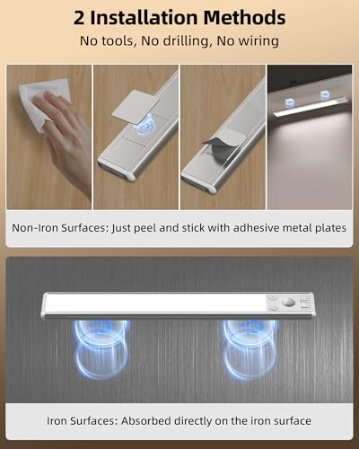 Image of EZVALO Under Cabinet Lighting, 3500mAh Rechargeable Motion Sensor Light Indoor, 3 Color Temps, 5-Level Dimmable Magnetic Wireless Closet Lights for Kitchen, Pantry, Stairs (2 Pack)