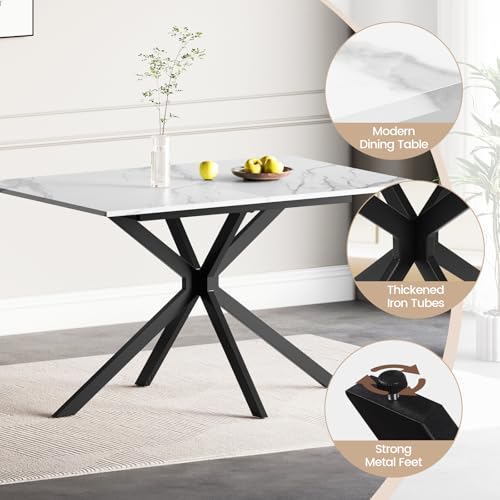 Luxstein Extendable Dining Table,120-160 cm Marble Effect Rectangular Kitchen Table for Dining Room, Kitchen,Restaurant - Image 2