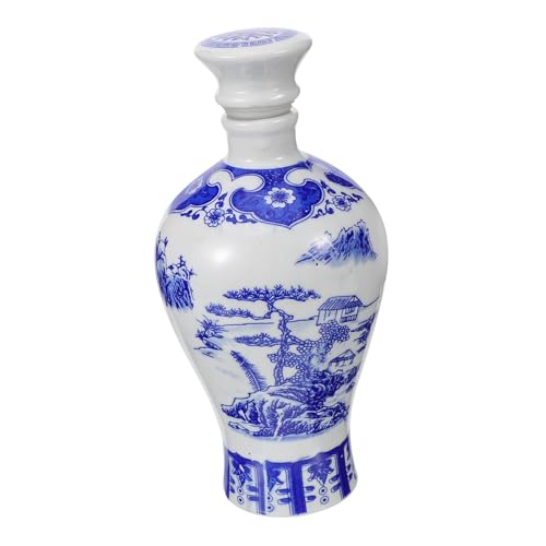 LOORGVEL 青花製酒瓶 セラミック製 滑らか表面 傷けない 青と白の磁器 酒保存容器 家や飲食店用 酒器 インテリアにも適した風デザイン