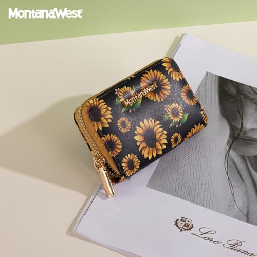 Image of Montana West Small Credit Card Holder for Women RFID Blocking Sunflower Wallet with Zipper Compact Women's Wallet Gift Idea