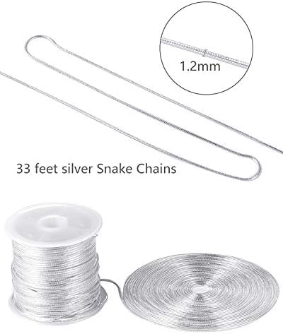 PP OPOUNT 33 Feet 111 PCS Silver Snake Chains Set Link Cable Chain Silver Plated Necklace with 20 Lobster Clasps 50 Jump Rings and 40 Pieces Connectors Clasps for Jewelry Chain Making
