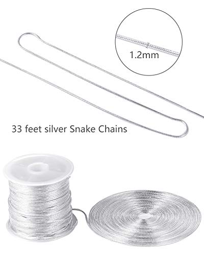 Pp Opount 33 Feet Silver Snake Chains Link Cable Chain Silver Plated Necklace With 20 Lobster Clasps 50 Jump Rings And 40 Pieces Connectors Clasps For Jewelry Chain Making #TOP3