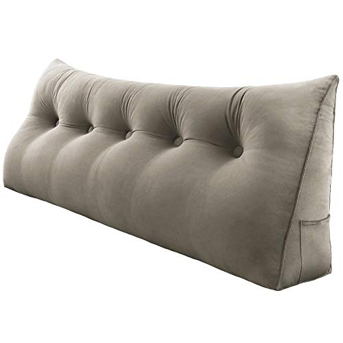 WOWMAX Triangular Wedge and Body Positioners Reading Pillow Large Bolster Headboard Backrest Support Cushion for Day Bed Bunk Bed with Removable Cover Queen Velvet Light Tan